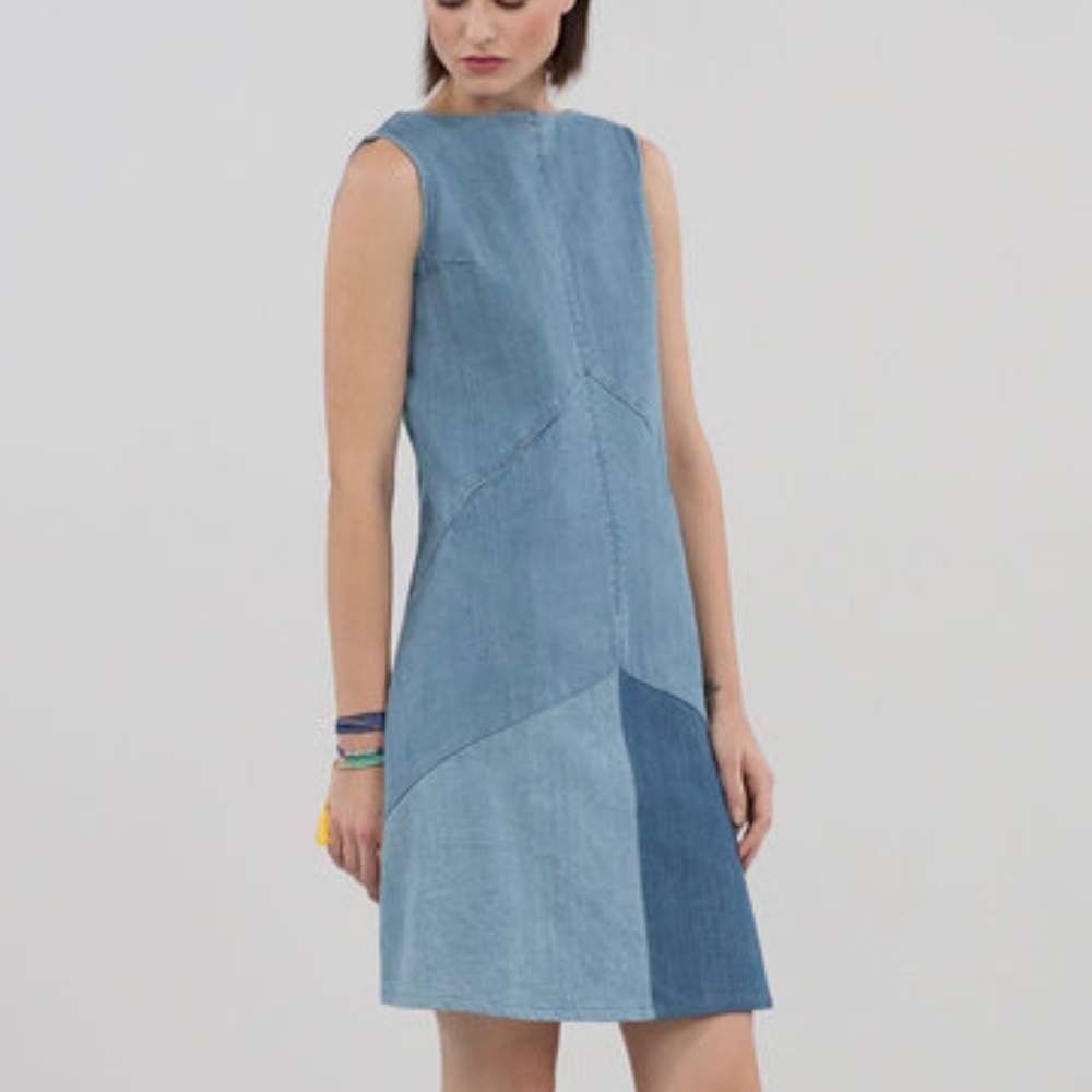 XS Rachel Roy Colorblocked Denim Shift Dress